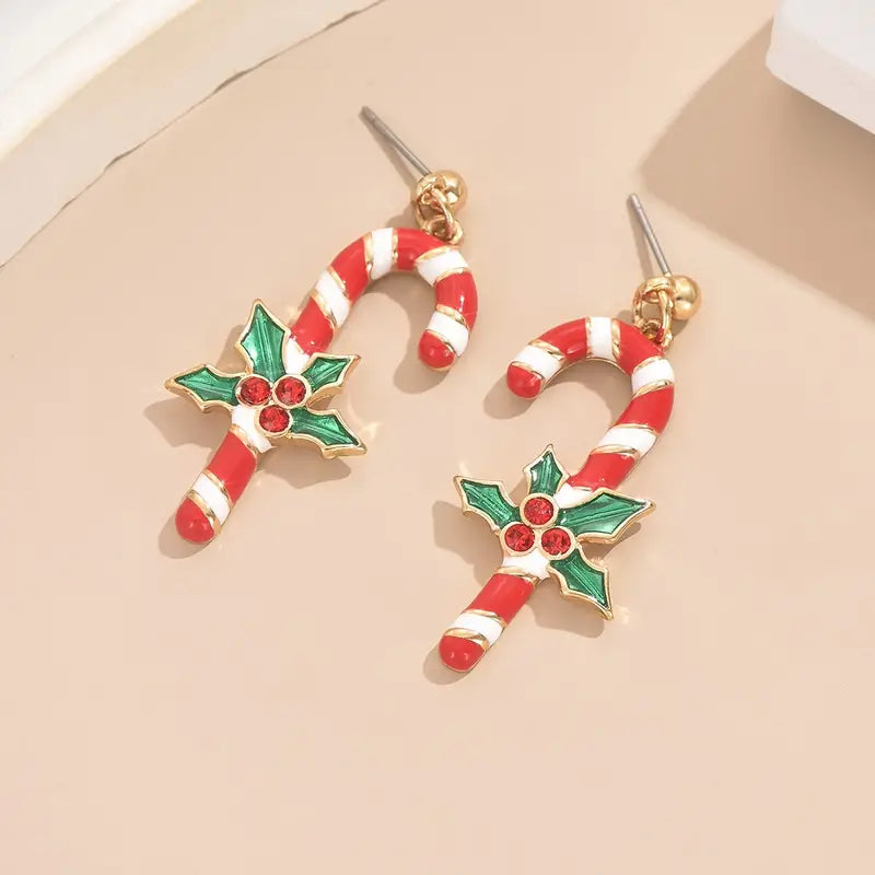 Fashion Christmas Candy Wand Drop Earrings