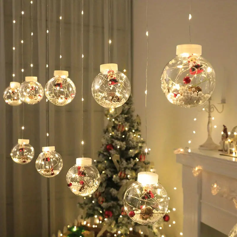 Warm & Festive USB-Powered LED Curtain Lights: Santa