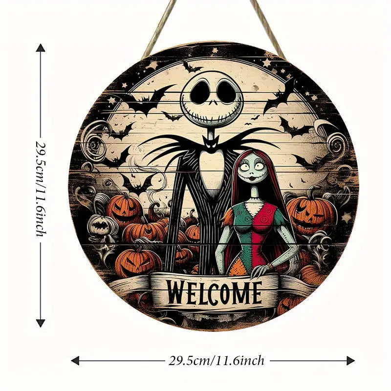 UME Nightmare Before Christmas Wooden Welcome Sign - Jack and Sally Wall Art Decor,