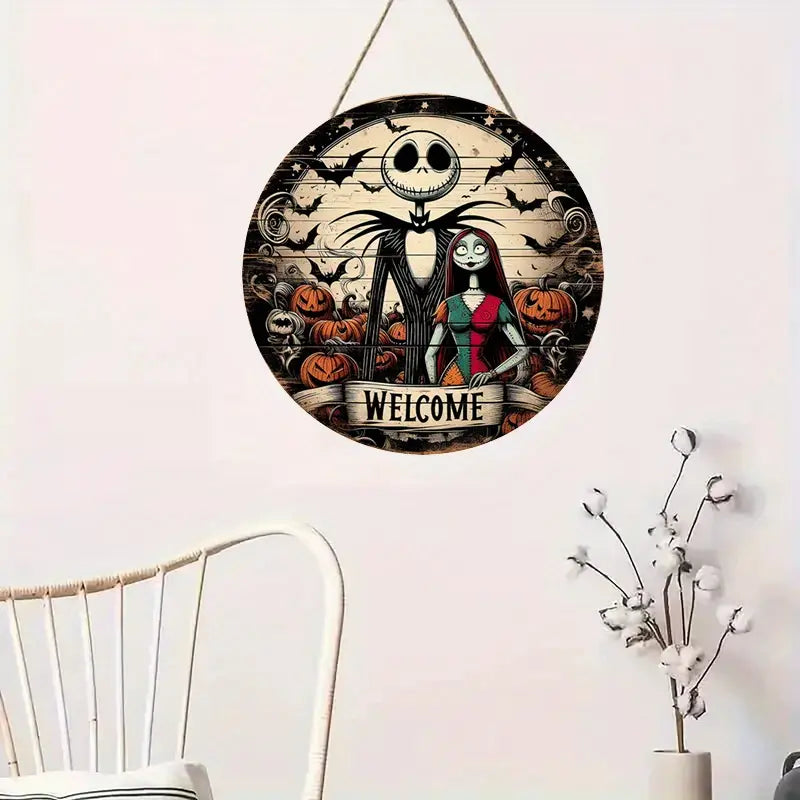 UME Nightmare Before Christmas Wooden Welcome Sign - Jack and Sally Wall Art Decor,