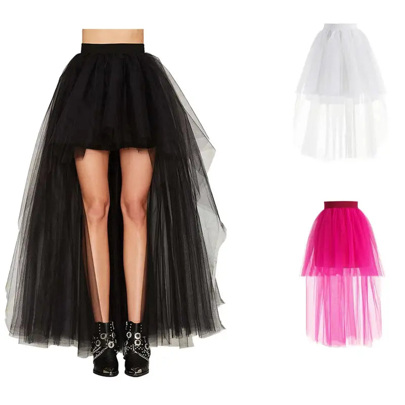 Plus Size Gothic Tulle Tutu Skirt - 4 Layer Mesh, Floor-Length with High-Low Hem for Weddings, Banquets & Cosplay