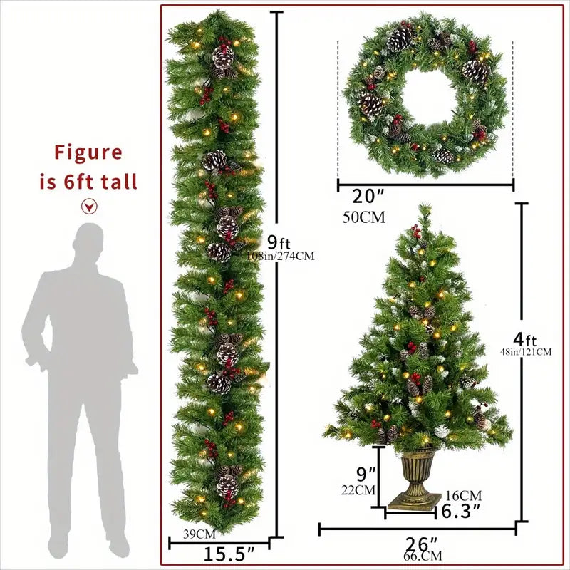 Pre-lit Xmas Tree Artificial Christmas 4-Piece Set