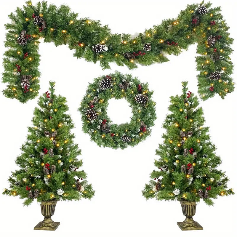 Pre-lit Xmas Tree Artificial Christmas 4-Piece Set