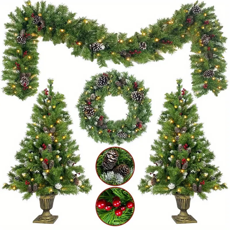 Pre-lit Xmas Tree Artificial Christmas 4-Piece Set