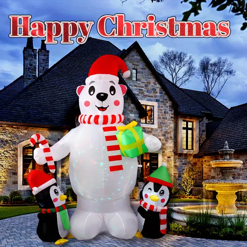 Inflatable Christmas Decor with LED Lights, Bear & Penguin Candy