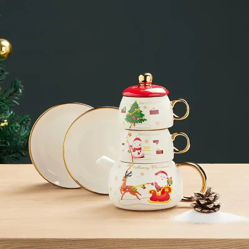 Christmas-Themed Ceramic Tea Set