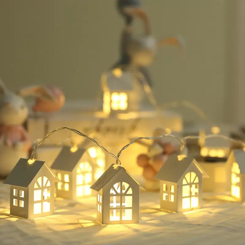 Festive LED House-Shaped Indoor String Lights, Battery Operated