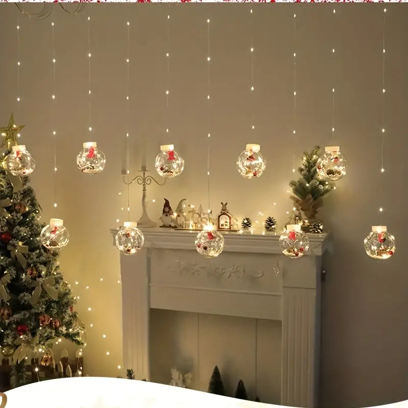 Warm & Festive USB-Powered LED Curtain Lights: Santa