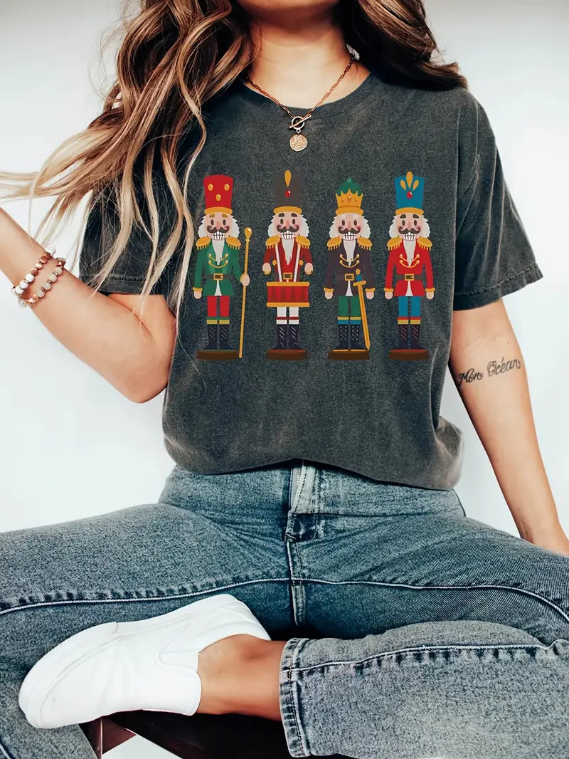 Women's Fashion Cartoon Nutcracker Print T-Shirt