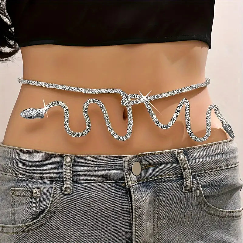 Rhinestone Snake Belt, Vintage Gothic Style Fashion Waist Chain, Exaggerated Personality Statement Hip Accessory, Elegant Retro Jewelry for Women