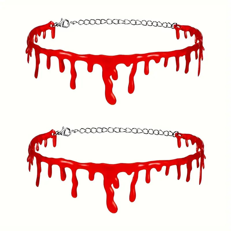 Gothic Punk Dripping Blood Choker Necklace, 2-Pack Plastic