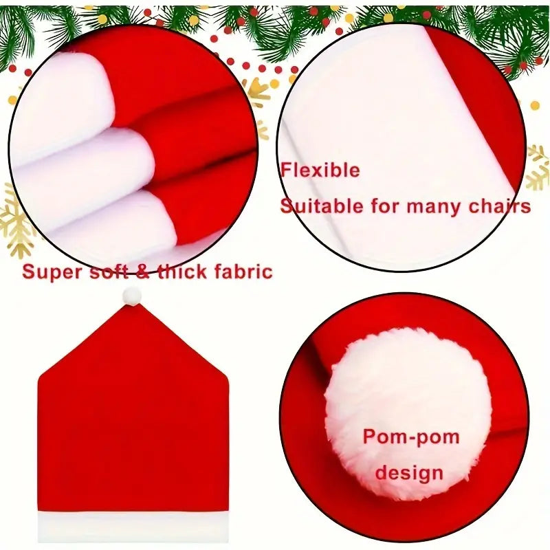 8PCS Classic Santa Hat Chair Covers, Polyester