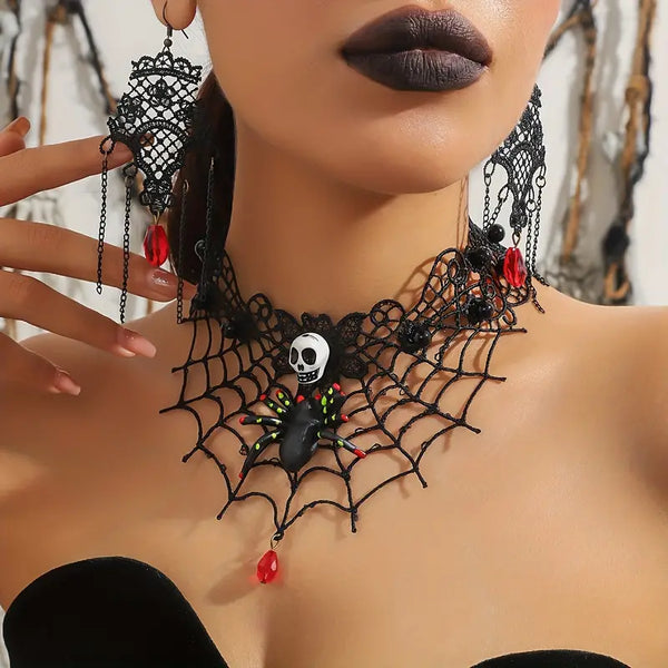 Gothic Punk Handcrafted Halloween Jewelry Set - 3 Piece Black