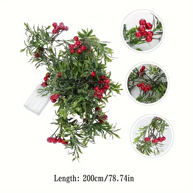 78.74" Pre-Lit Christmas Garland with Red Berries & Green Holly