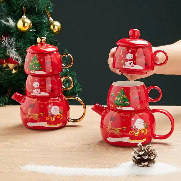 Christmas-Themed Ceramic Tea Set