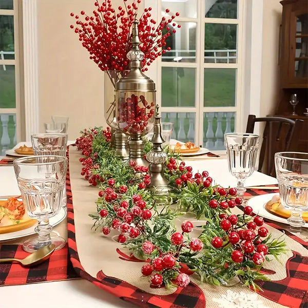 78.74" Pre-Lit Christmas Garland with Red Berries & Green Holly