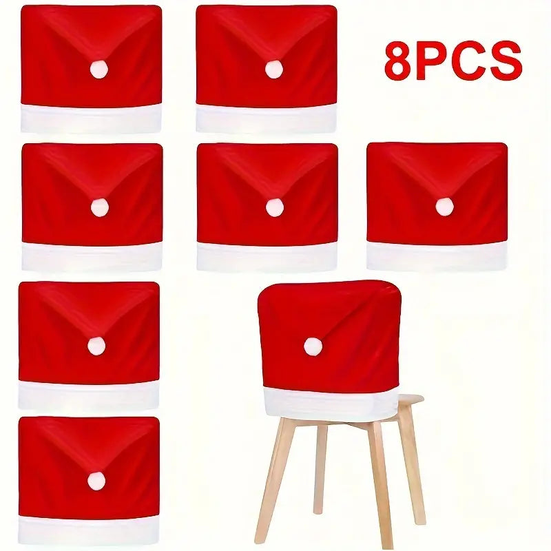 8PCS Classic Santa Hat Chair Covers, Polyester