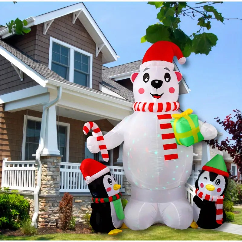 Inflatable Christmas Decor with LED Lights, Bear & Penguin Candy