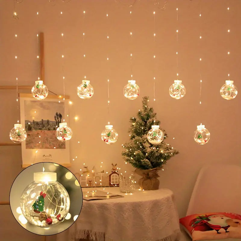 Warm & Festive USB-Powered LED Curtain Lights: Santa