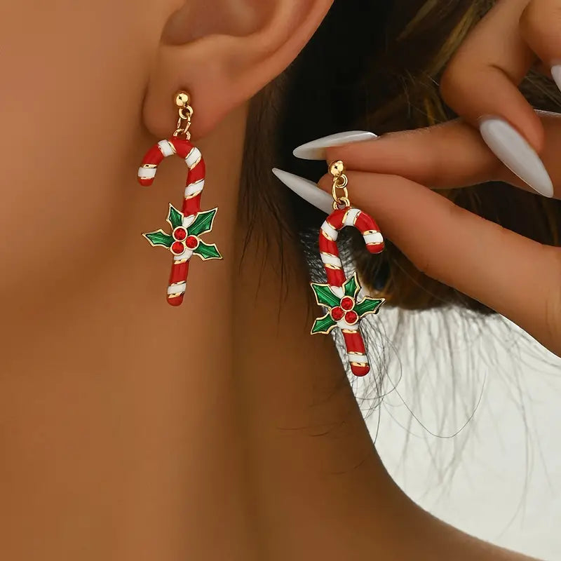 Fashion Christmas Candy Wand Drop Earrings