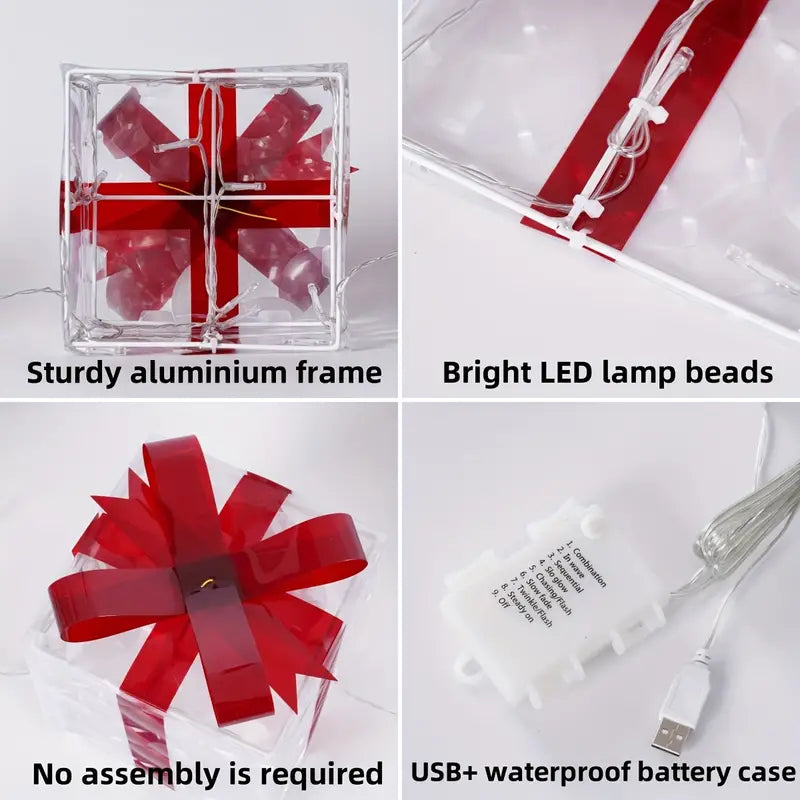 Set of 3 Christmas Lighted Gift Boxes, Transparent Warm White Lighted Christmas Box Decrations,