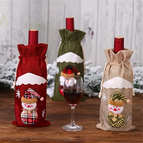 4pcs Red Wine Bottle Santa Claus Christmas