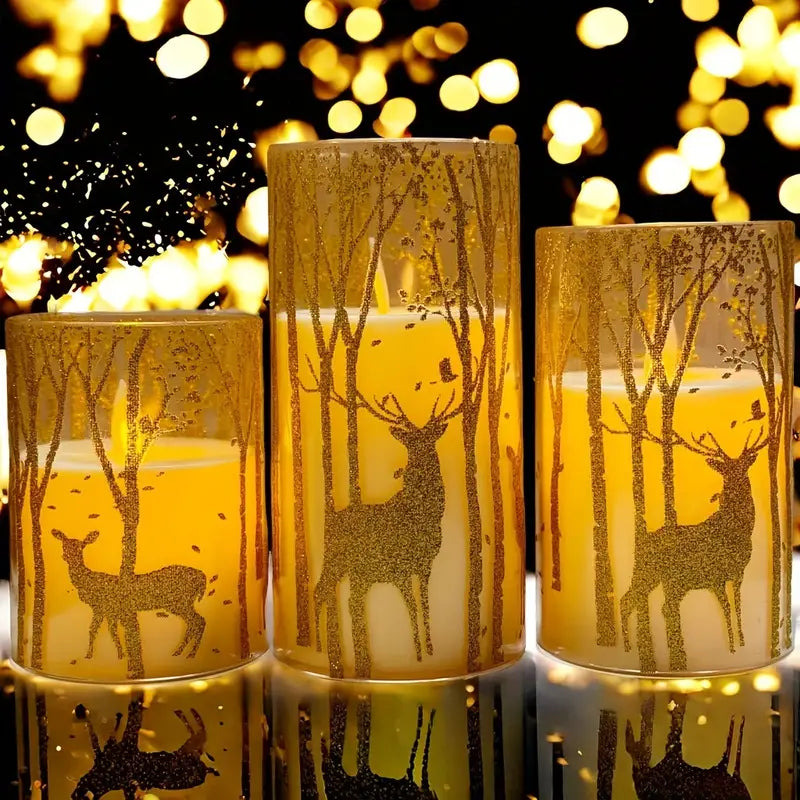 3-Pack Flameless LED Candles with Deer Design