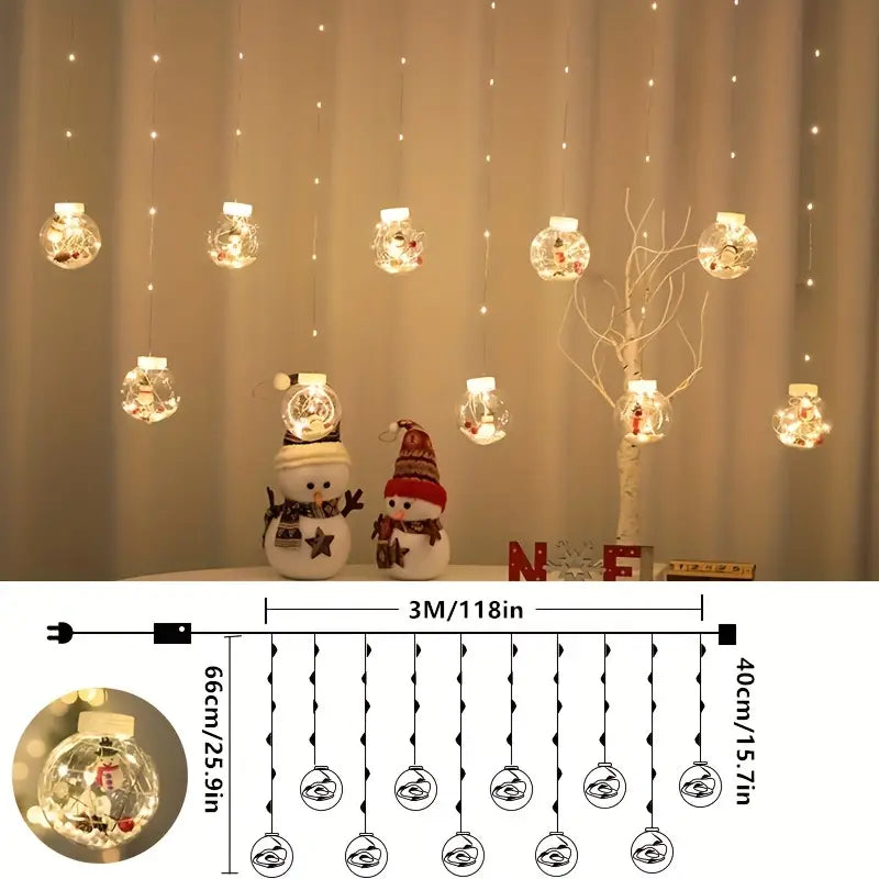 Warm & Festive USB-Powered LED Curtain Lights: Santa