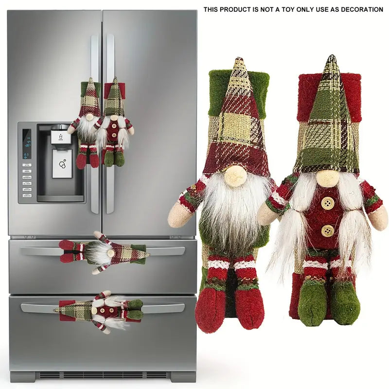 2pcs Christmas Gnome Refrigerator Door Handle Covers - Festive Kitchen