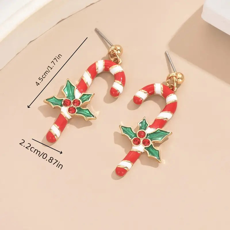 Fashion Christmas Candy Wand Drop Earrings