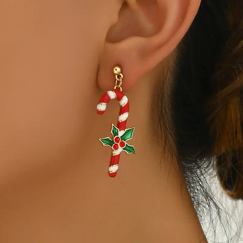 Fashion Christmas Candy Wand Drop Earrings