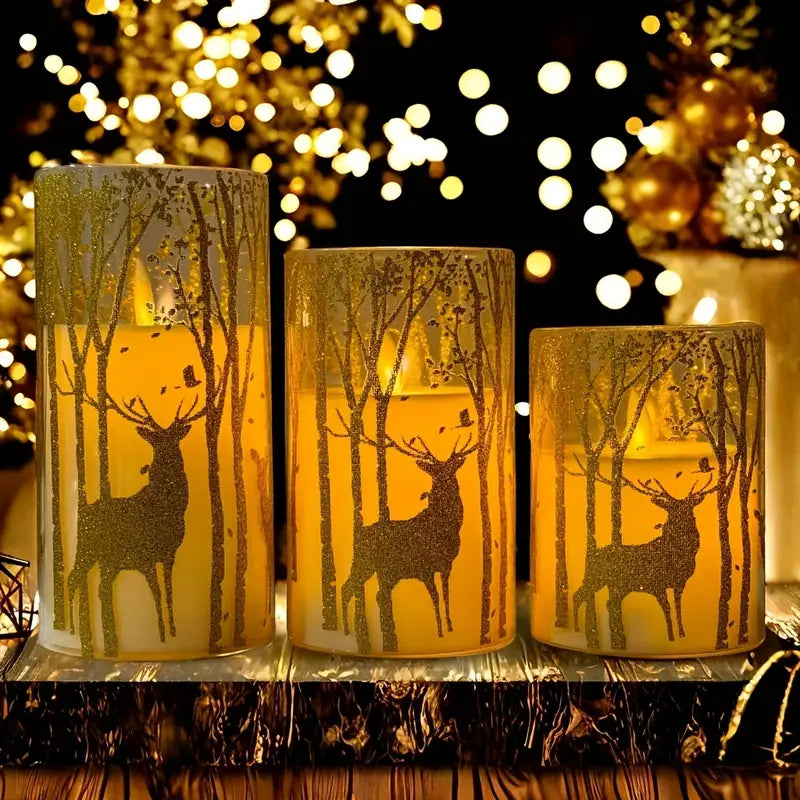 3-Pack Flameless LED Candles with Deer Design