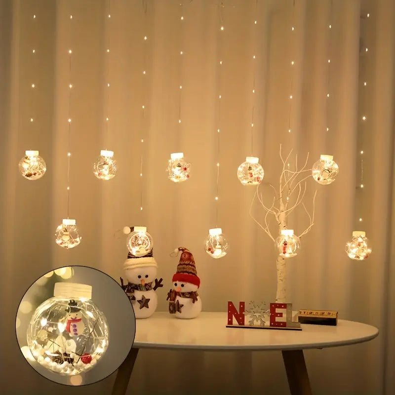 Warm & Festive USB-Powered LED Curtain Lights: Santa