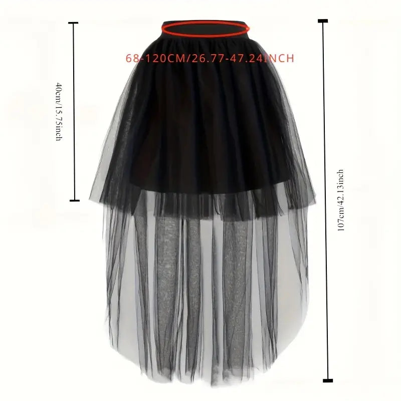 Plus Size Gothic Tulle Tutu Skirt - 4 Layer Mesh, Floor-Length with High-Low Hem for Weddings, Banquets & Cosplay