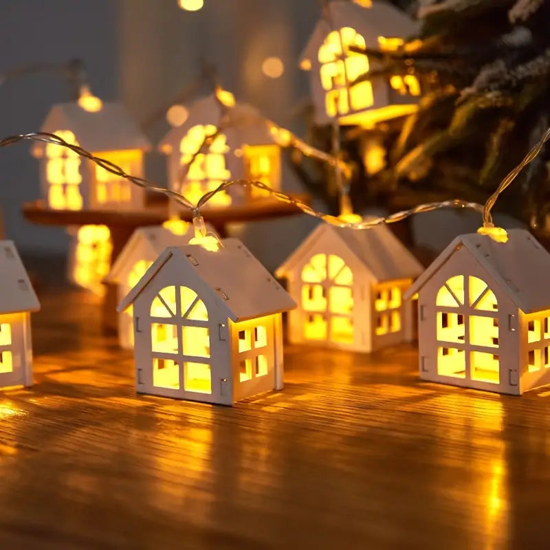 Festive LED House-Shaped Indoor String Lights, Battery Operated