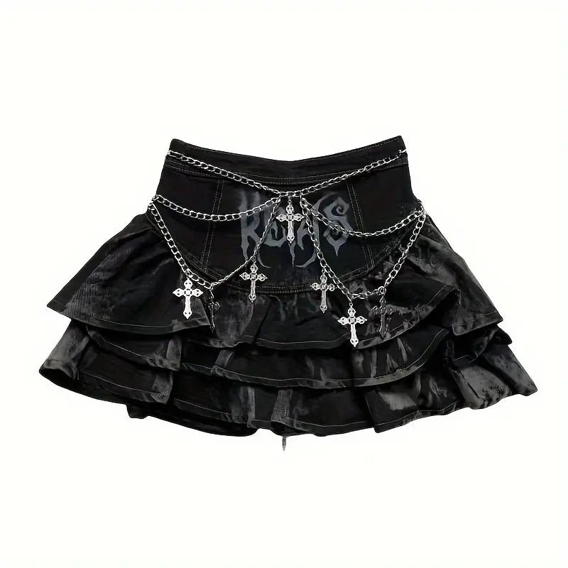 Vintage-Inspired Multi-Layer Metal Waist Chain with Hollow Cross Pendant - Sexy Body Accessory for Women