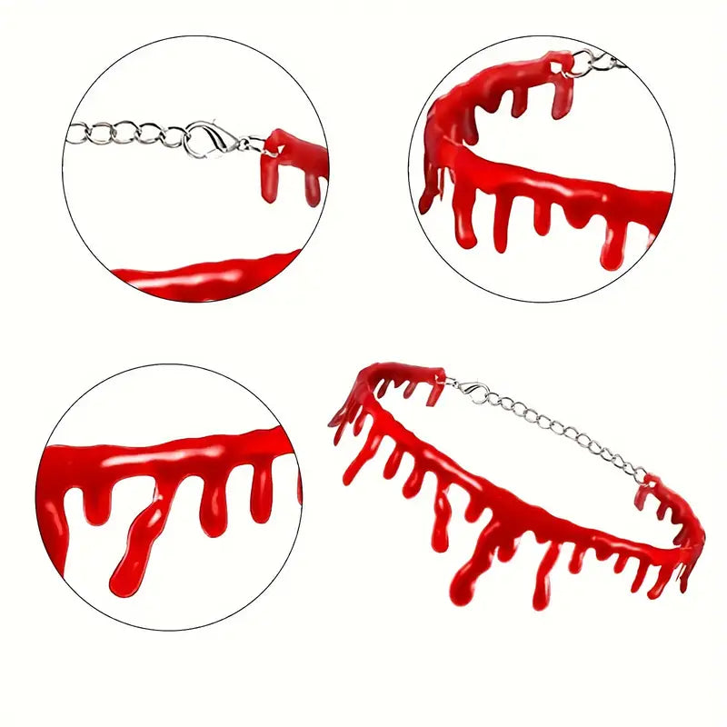 Gothic Punk Dripping Blood Choker Necklace, 2-Pack Plastic