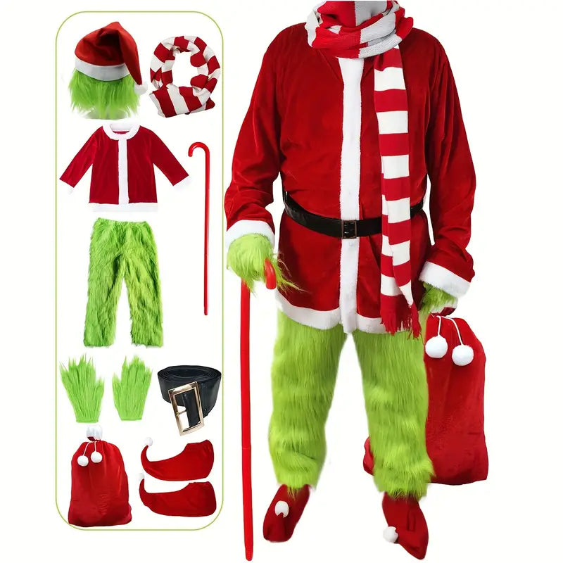 9pcs Christmas Green Monster Santa Claus Dress