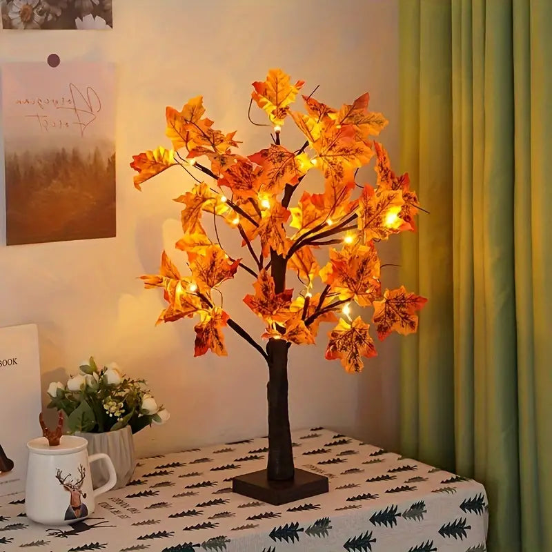 1pc, 24-inch Lighting Thanksgiving Autumn Maple Tree Decoration,