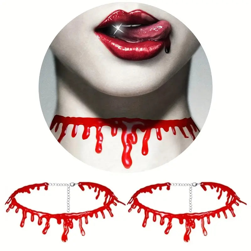 Gothic Punk Dripping Blood Choker Necklace, 2-Pack Plastic