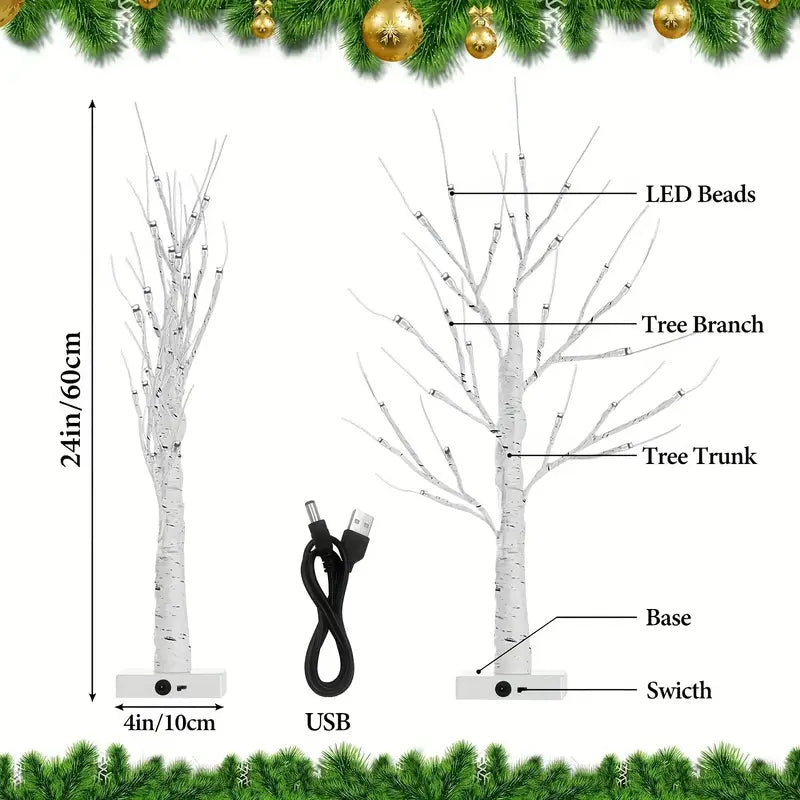 Glam Style 2-Pack 24LT LED Lighted Birch Trees - 2FT Metal Christmas