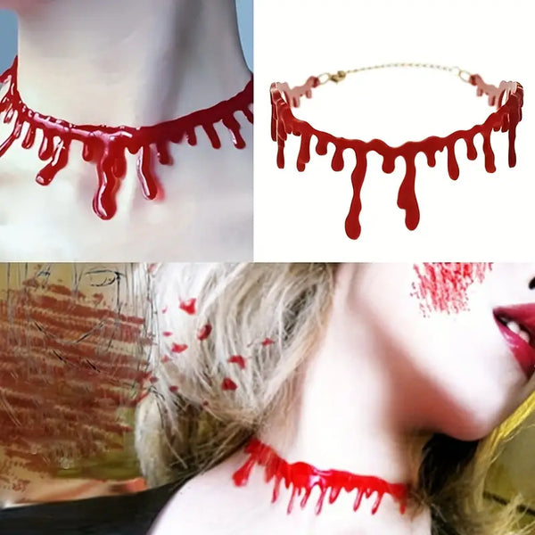 Gothic Punk Dripping Blood Choker Necklace, 2-Pack Plastic