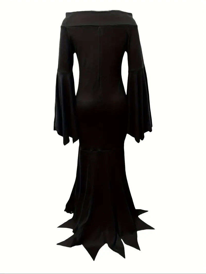 Vintage Gothic Off-Shoulder Mermaid Dress with Batwing Sleeves